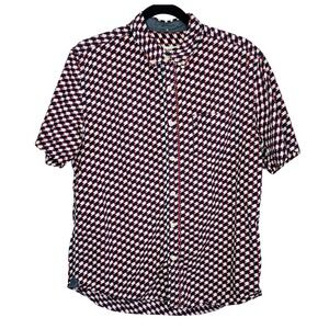 Barque New York Preppy Button Shirt Large Americana Collared Cotton Short Sleeve